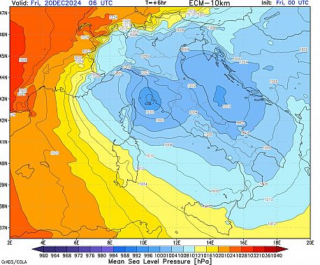 La pressione al suolo stimata alle 7 di stamani